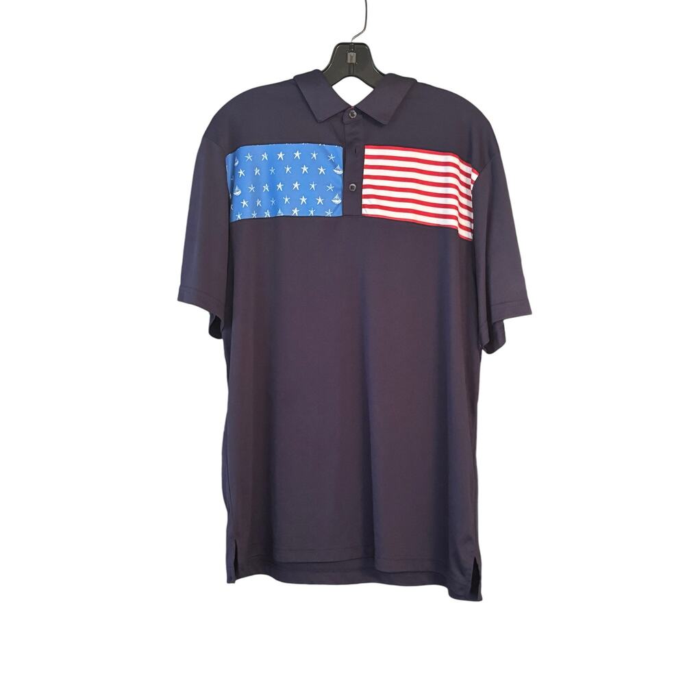 Pro Tour Coolplay Men’s Polo Large Flags USA Nautical Patriotic Golf Red Blue